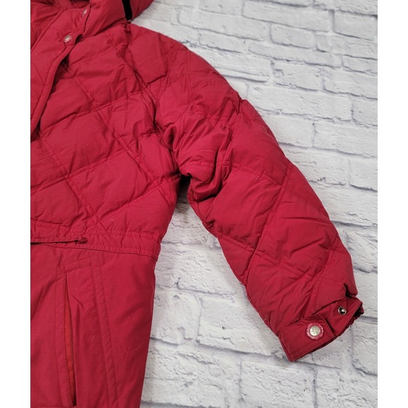 L.L. Bean Medium Red Burgundy Quilted Coat Puffer Jacket Goose Down Hooded M - Picture 5 of 16